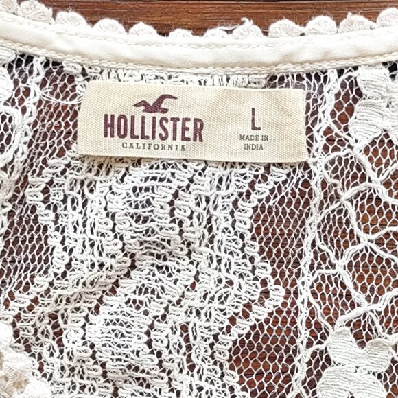 Hollister Lace & Crochet Boho Crop Top Bell Sleeves Festival Fairy Coquette Sz L - Picture 10 of 15